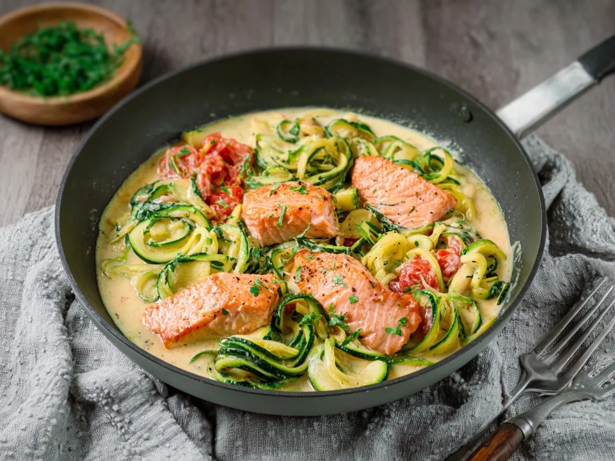 Cremige Zucchini-Lachs-Pfanne: Low Carb & Keto - Beitragsbild