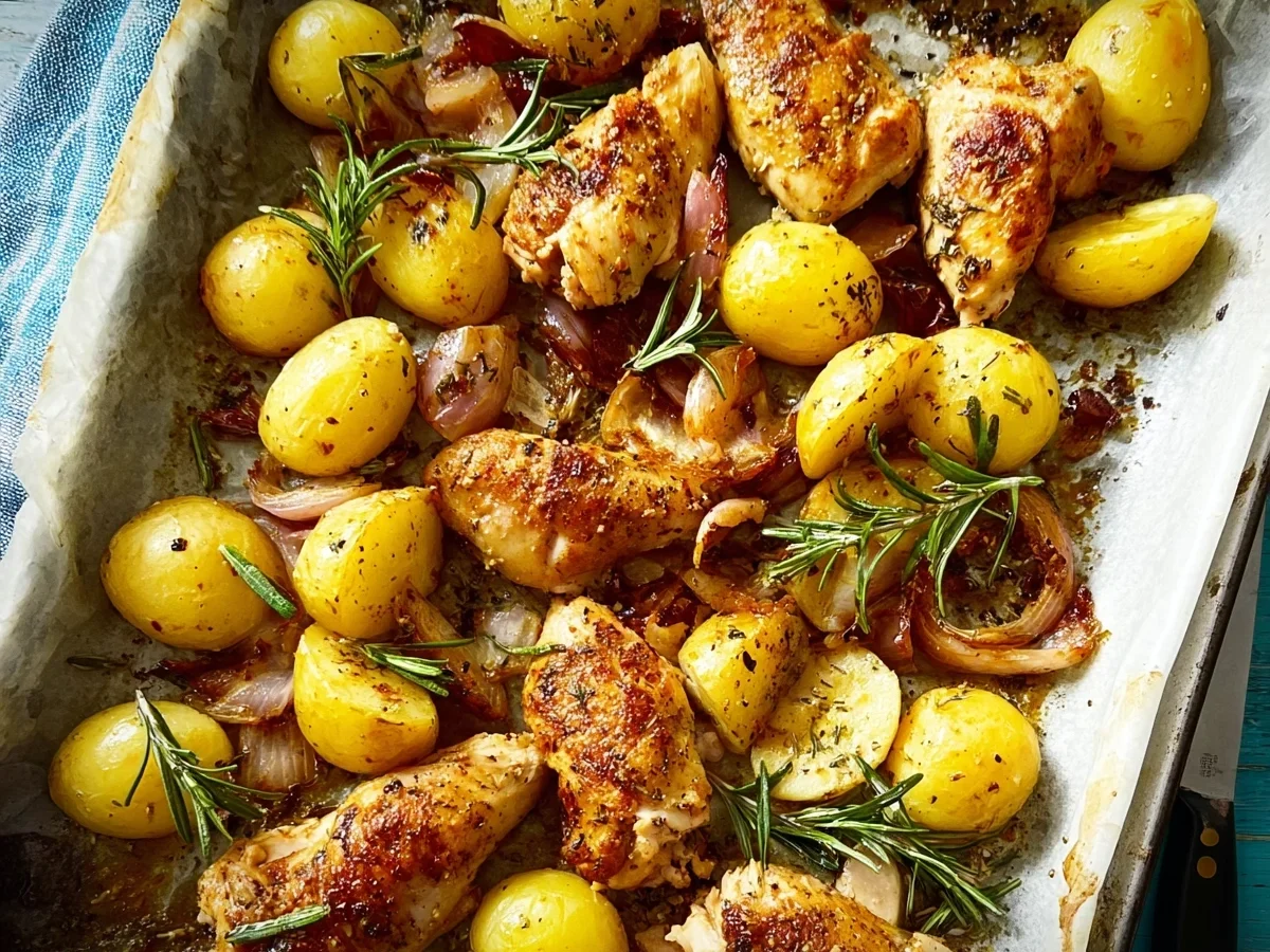Einfaches Hähnchen-Rosmarinkartoffel-Blech Rezept - Beitragsbild