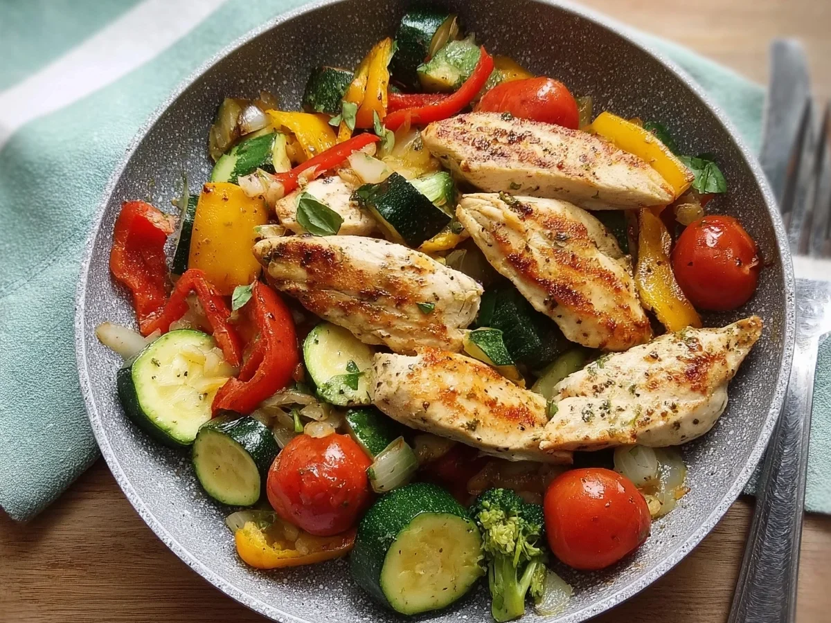 Eiweißreiches Pfannengemüse mit Hähnchen - Beitragsbild