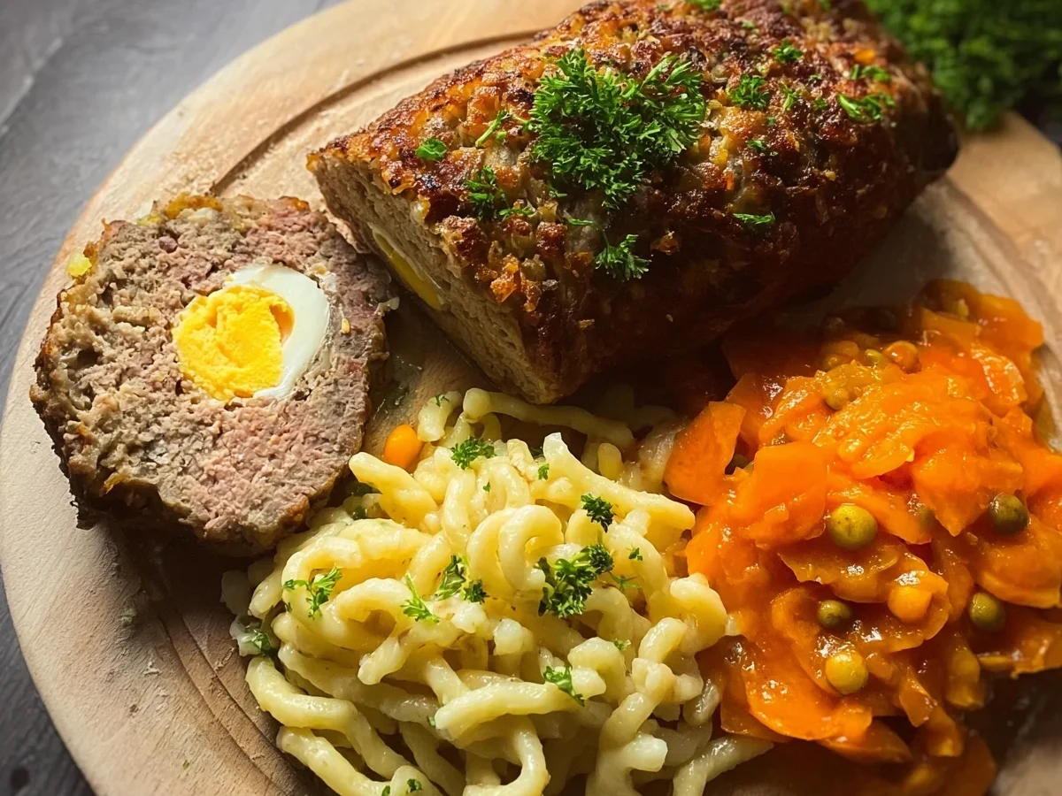 Falscher Hase mit glasierten Möhren & Spätzle - Beitragsbild