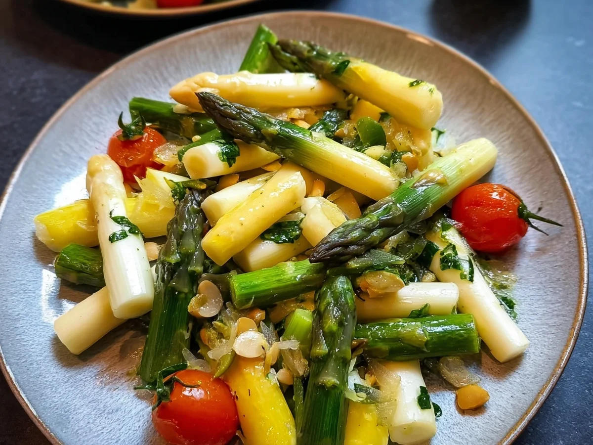 Frischer Spargelsalat mit Grünem & Weißem Spargel - Beitragsbild