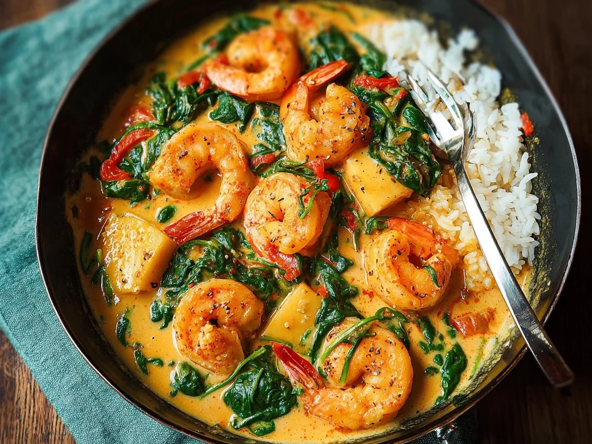 Garnelen-Curry mit Kokosmilch & Spinat: Asiatisches Hauptgericht - Beitragsbild