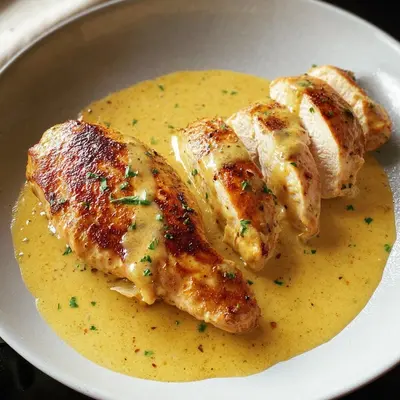 Gebratene Hähnchenbrust mit cremiger Senfsauce