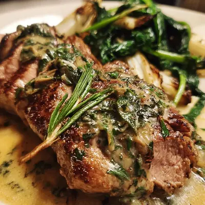 Gefüllte Kalbsrücken-Steaks mit Chicorée & Rahmjus