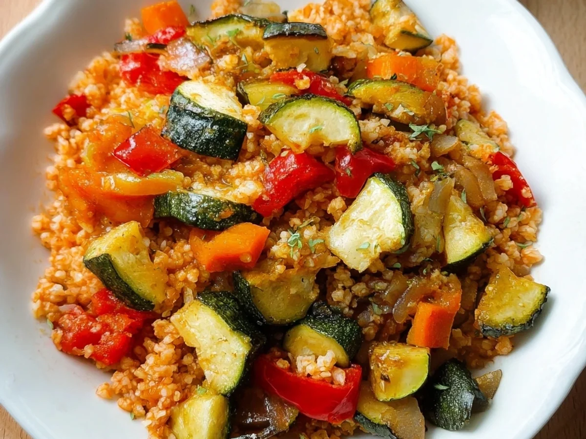 Gesunde Bulgurpfanne mit Gemüse: Fitness-Rezept - Beitragsbild