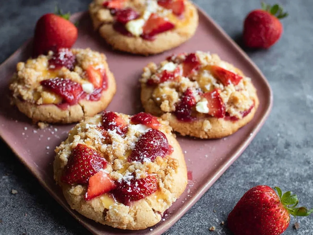 Glutenfreie Vegane Erdbeer-Pudding Streuseltaler - Beitragsbild