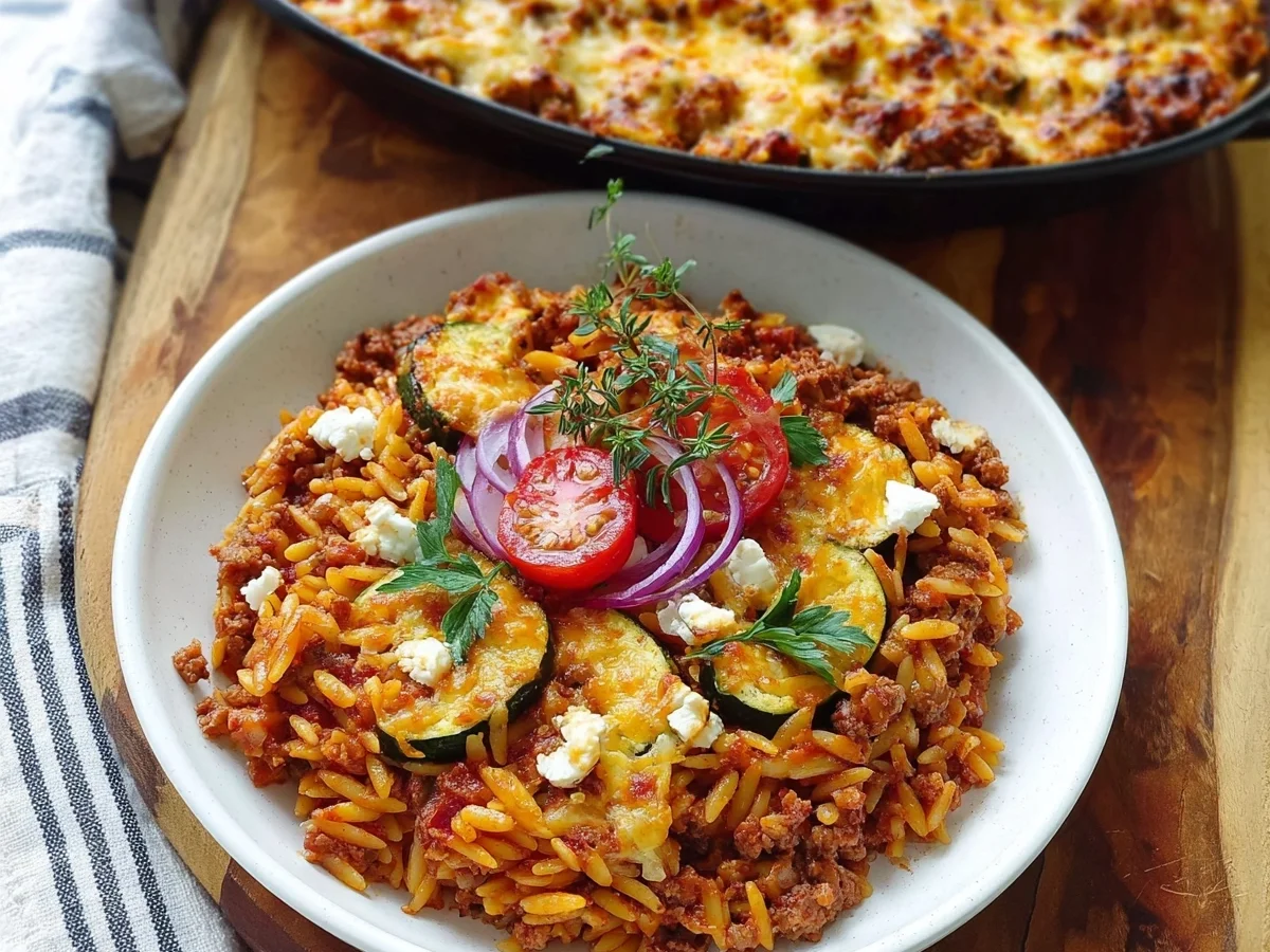 Griechischer Kritharaki-Auflauf mit Hackfleisch & Feta - Beitragsbild