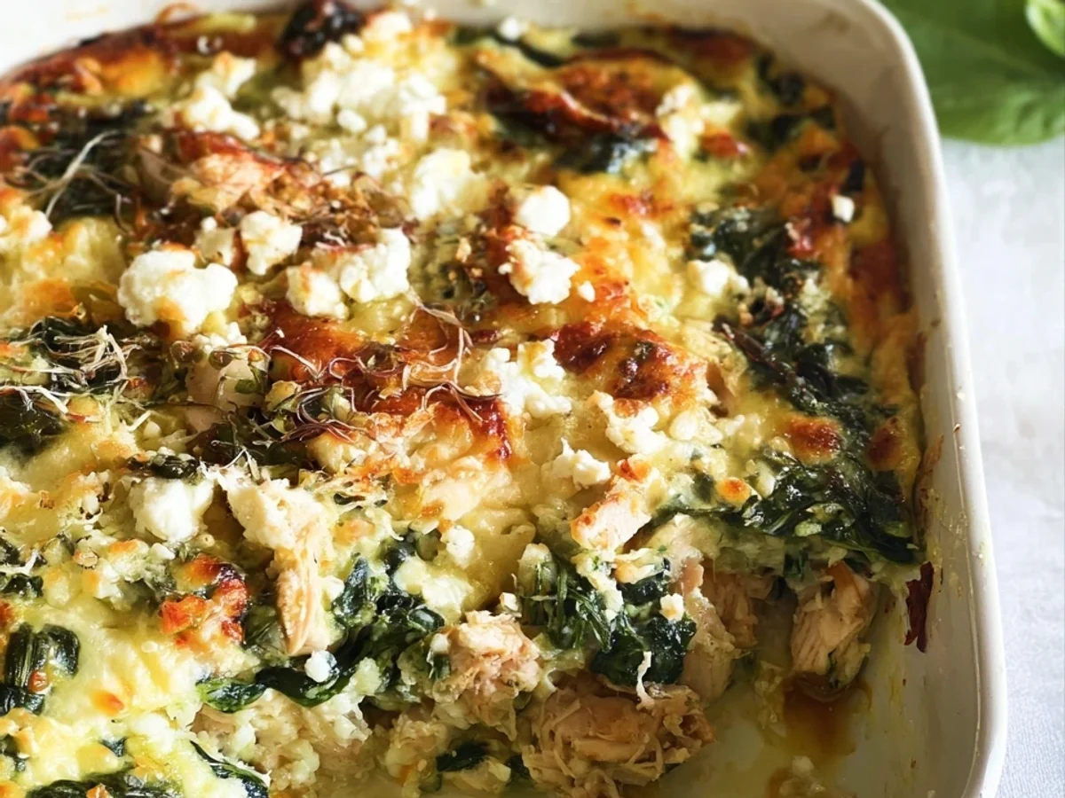 Herzhafter Low Carb Thunfisch-Auflauf mit Spinat & Feta - Beitragsbild