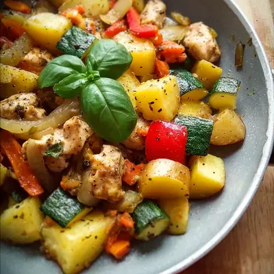 Hähnchen-Kartoffel-Pfanne mit frischem Gemüse