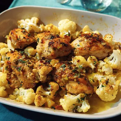 Hähnchen mit geröstetem Blumenkohl: Einfaches Ofengericht
