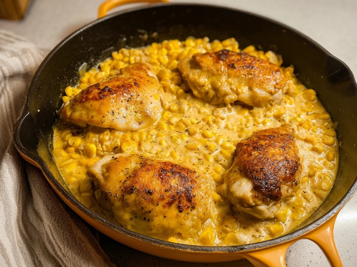 Hähnchen mit Mais in cremiger Sauce - Beitragsbild