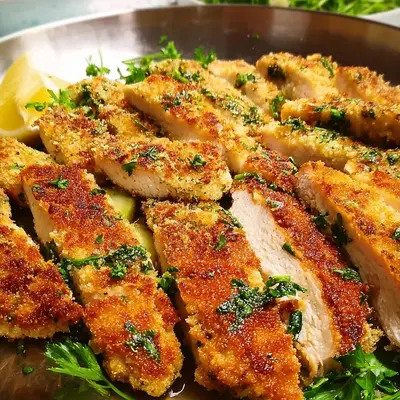 Hähnchen-Schnitzelstreifen mit Kräuterpanade