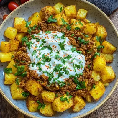Knusprige Kartoffeln mit Hackfleisch & frischem Joghurt