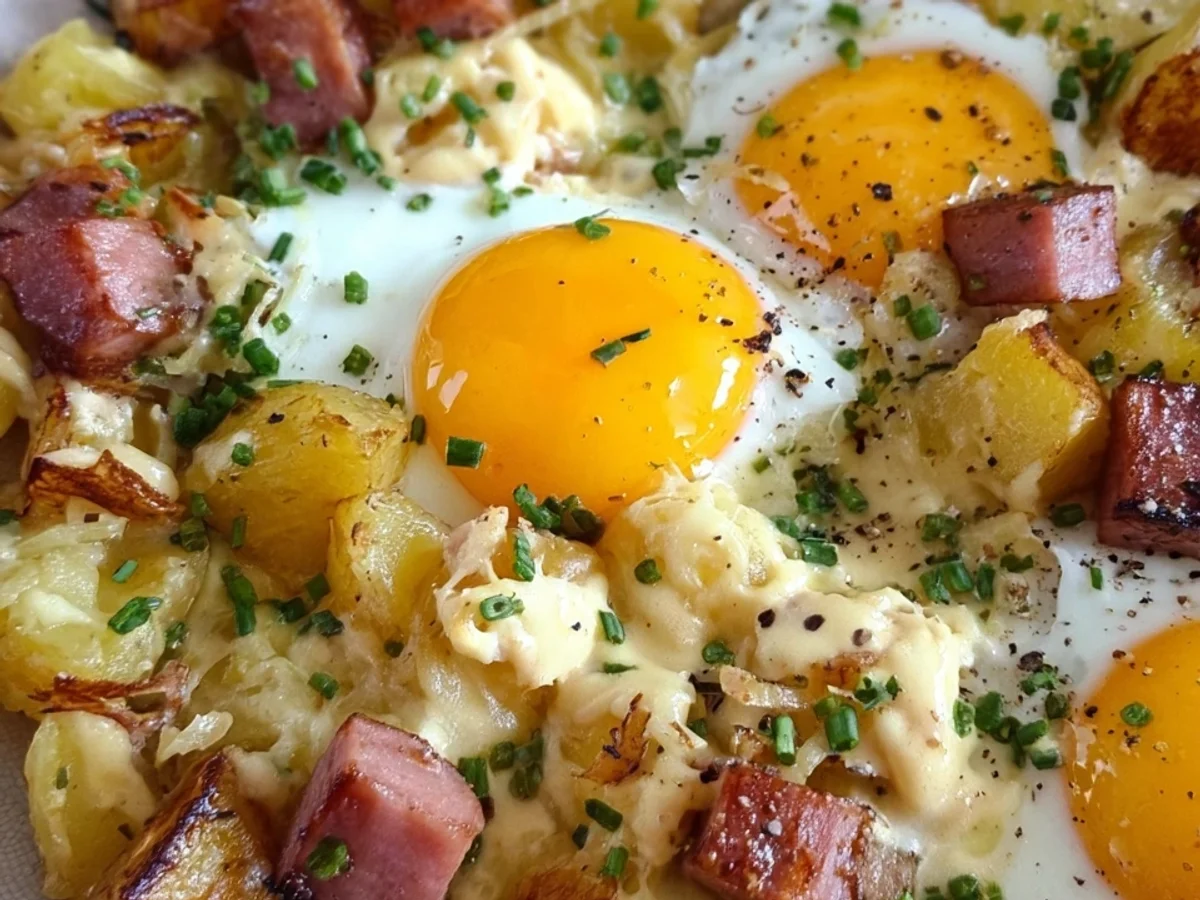 Leberkäse-Kartoffelauflauf mit Spiegelei: Herzhaft & deftig - Beitragsbild