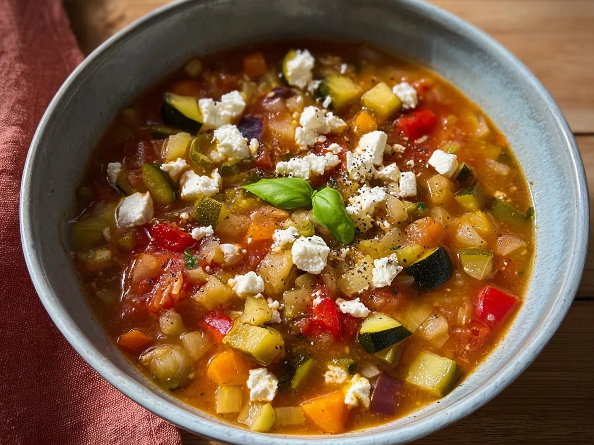 Leichte Ratatouille-Suppe mit Feta: Schnell & Lecker - Beitragsbild