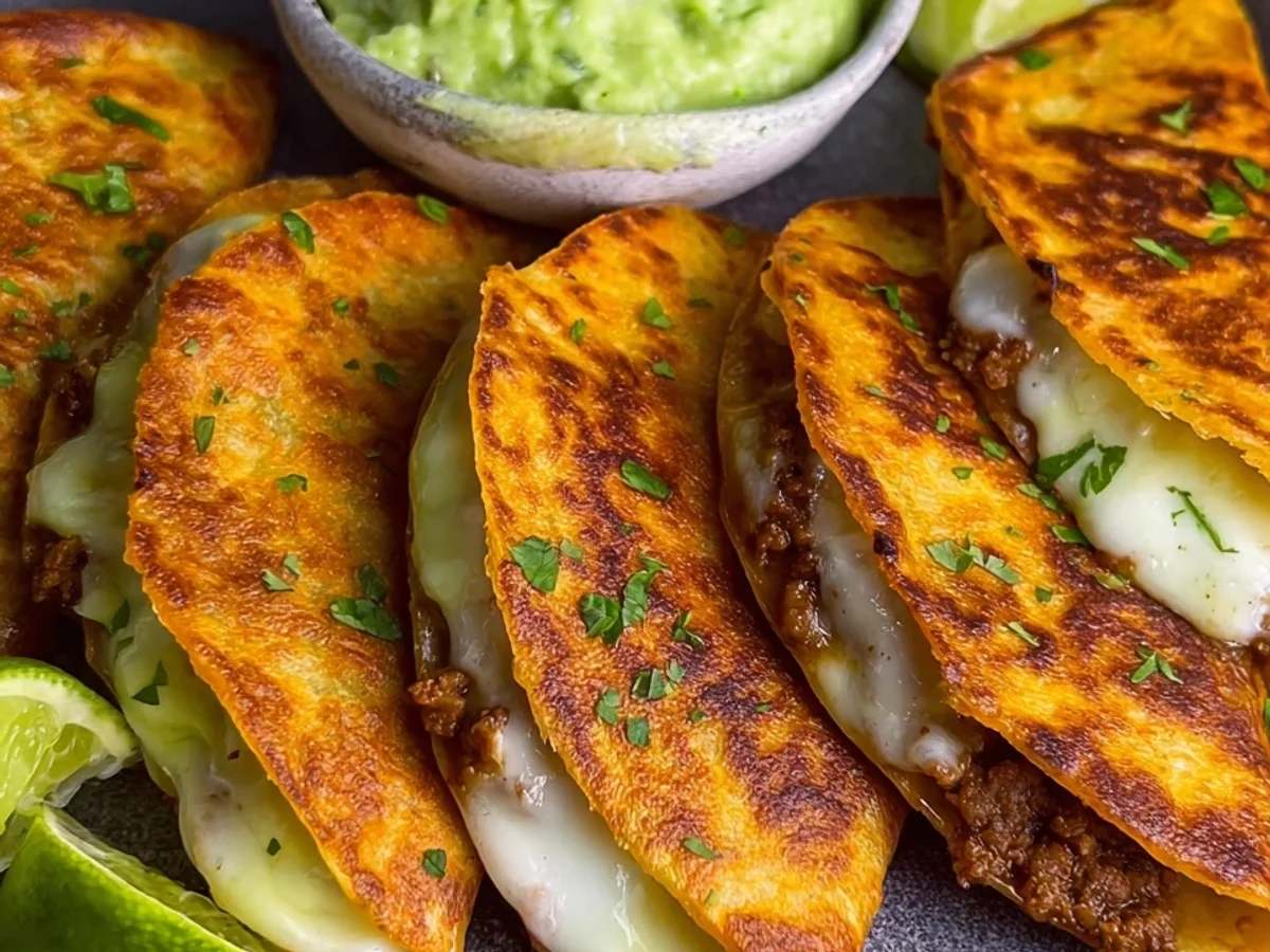 Mini Quesadillas mit Hackfleisch & cremigem Avocado-Dip - Beitragsbild