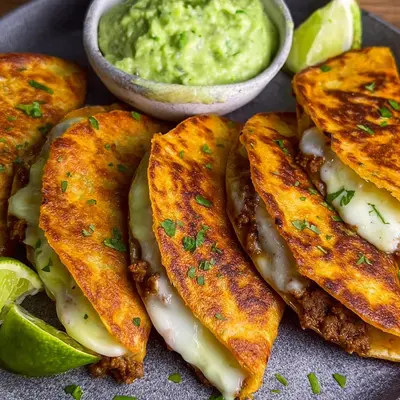 Mini Quesadillas mit Hackfleisch & cremigem Avocado-Dip