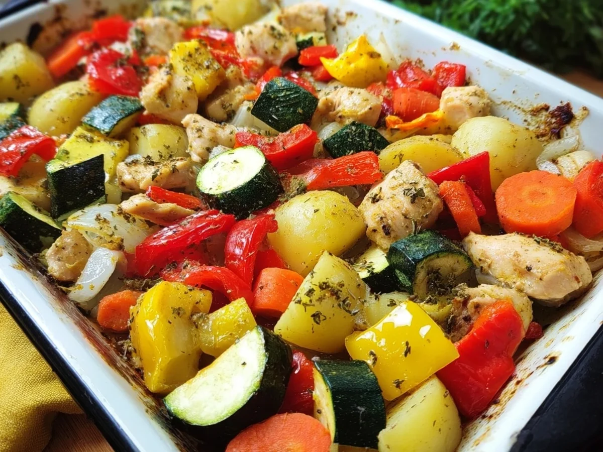 Ofengemüse mit Hähnchen: Einfach & Gesund genießen - Beitragsbild