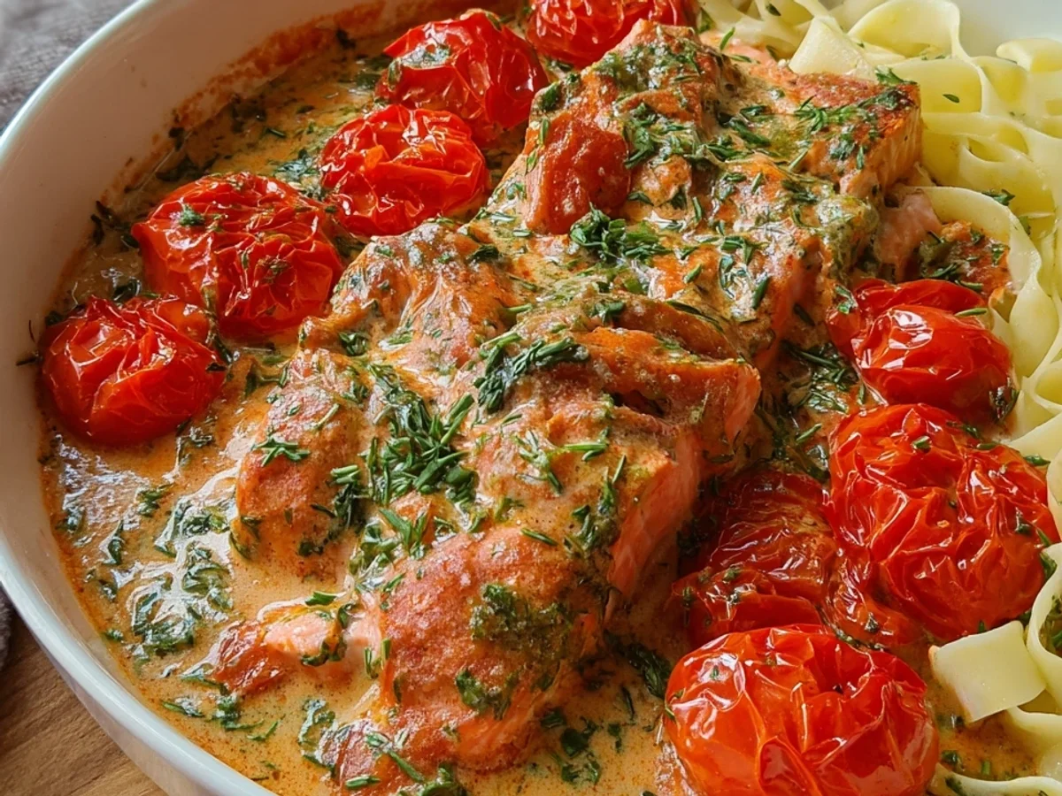 Ofenlachs mit Tomaten-Sahnesoße: Schnell & Lecker - Beitragsbild