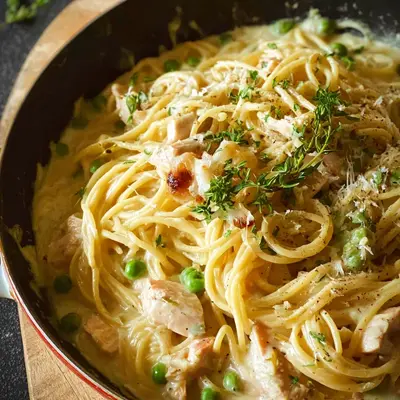 One Pot Spaghetti mit Putenstreifen in cremiger Sahnesoße
