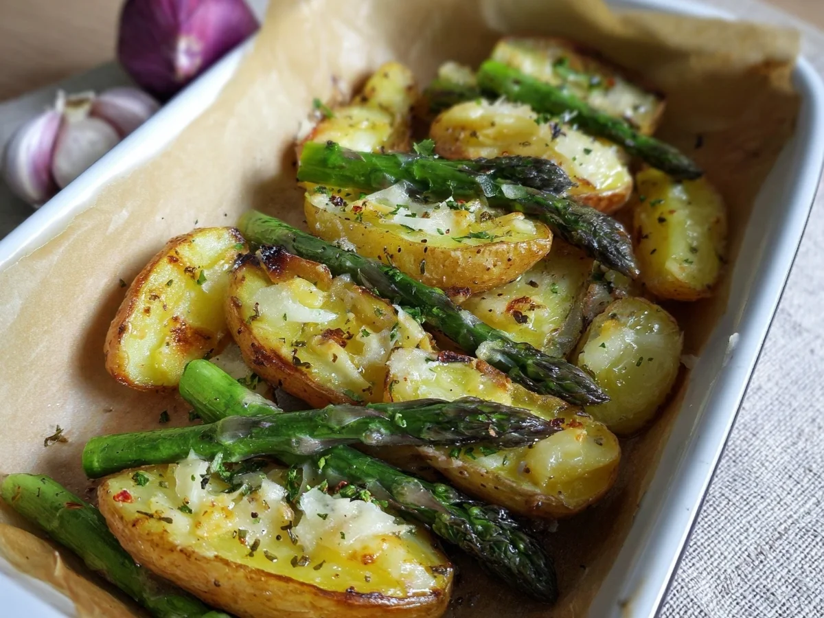 Parmesan-Kartoffeln & Spargel aus dem Ofen - Beitragsbild