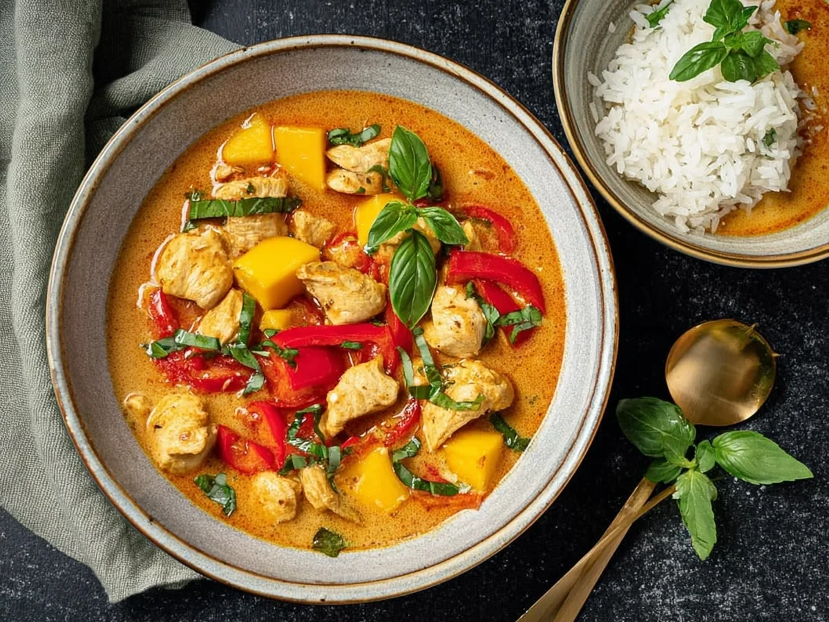 Rotes Thai-Hühnchen-Curry mit Mango - Beitragsbild