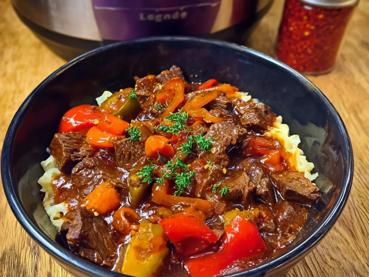 Schaschlik Topf: Zartes Rindfleisch Rezept einfach zubereiten - Beitragsbild
