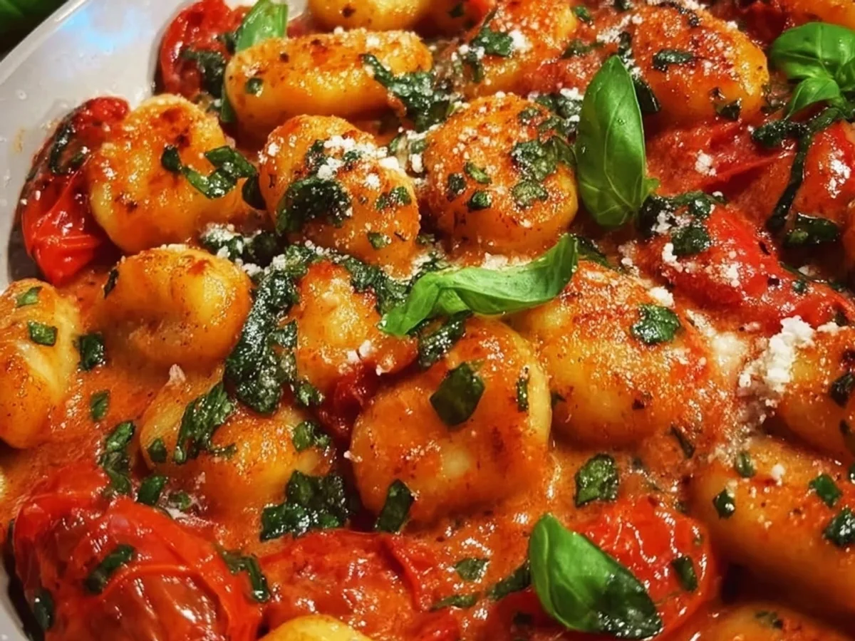 Schnelle Gnocchi Pfanne mit Tomate 10 Minuten Rezept - Beitragsbild