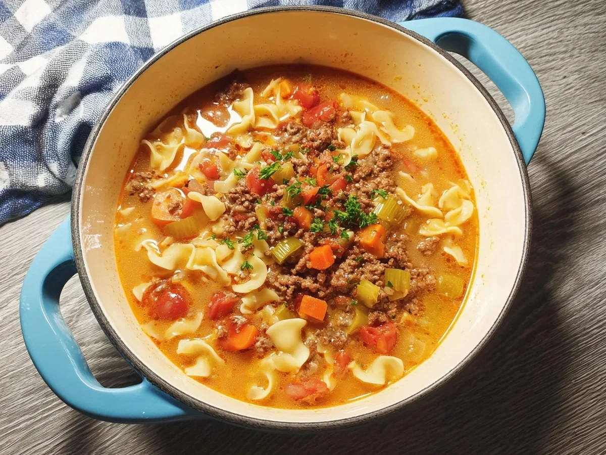 Schnelle Nudel-Hack-Suppe für die Familie - Beitragsbild