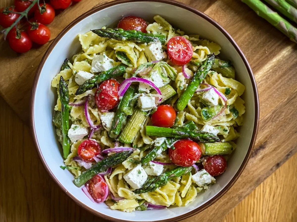Schneller Nudelsalat mit grünem Spargel - Beitragsbild