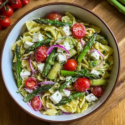 Schneller Nudelsalat mit grünem Spargel