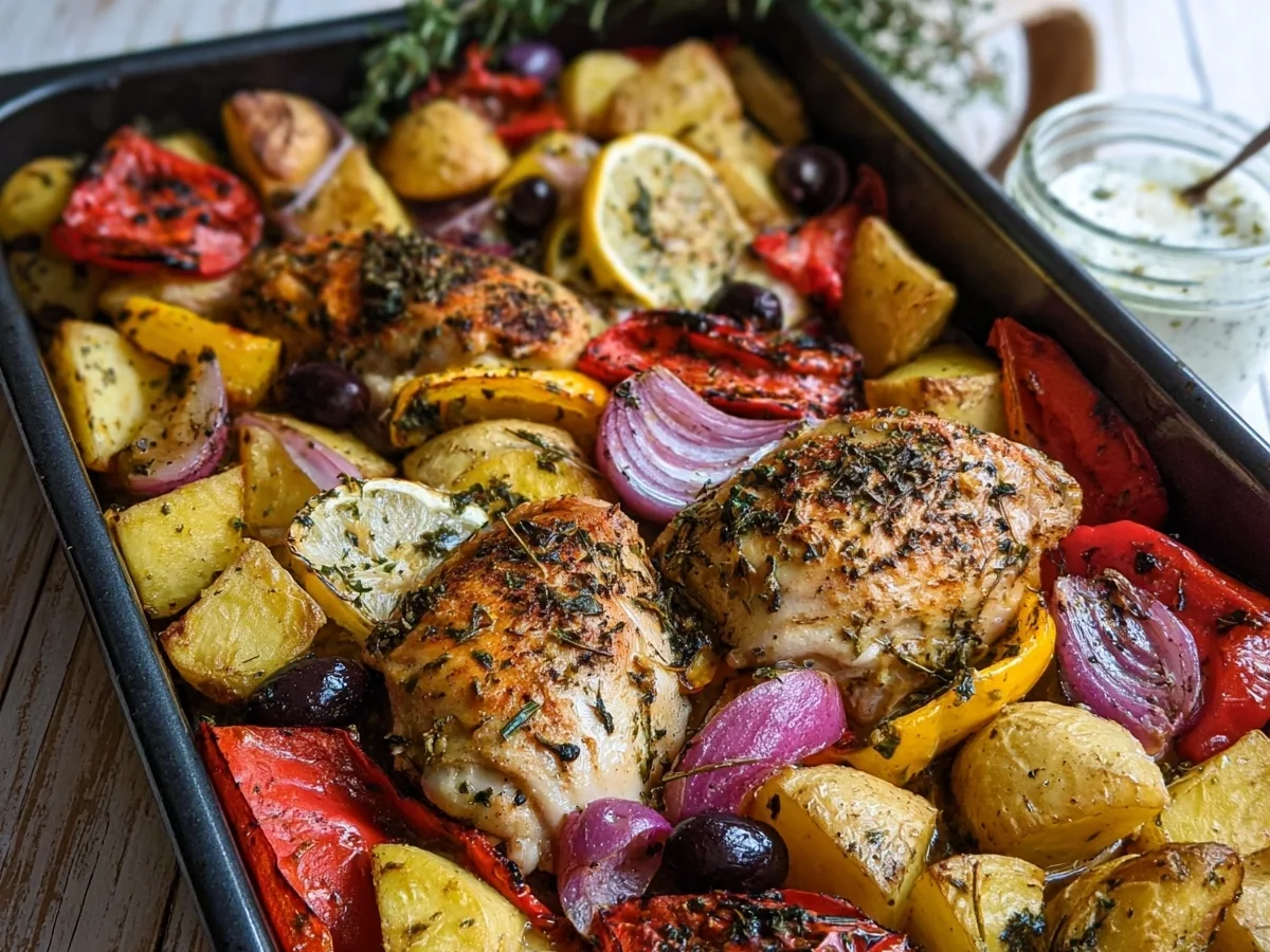 Schnelles Griechisches Huhn vom Blech Rezept - Beitragsbild