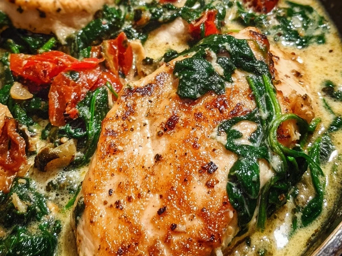 Schnelles Hähnchen mit Spinat, Parmesan & Tomaten - Beitragsbild