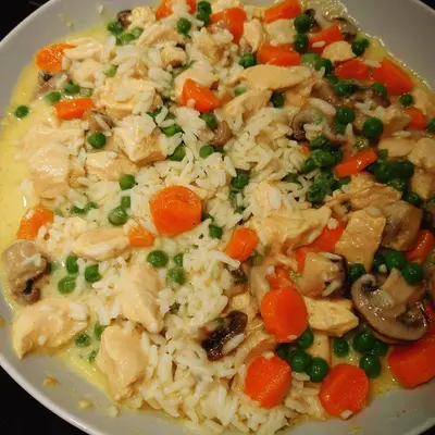 Schnelles Hühnerfrikassee mit Reis: All-in-One Rezept