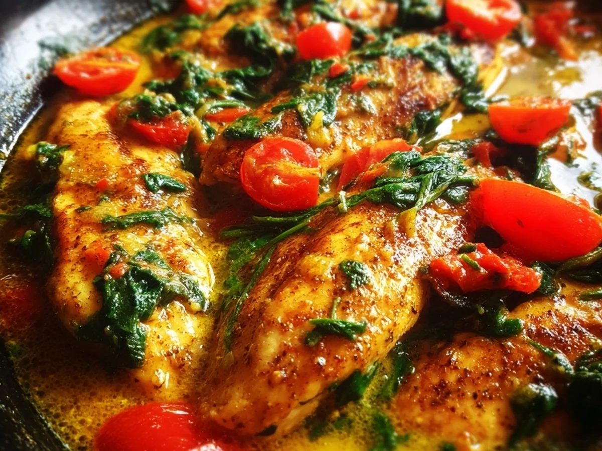 Spinat Parmesan Hähnchen mit Tomaten Schnell & Lecker - Beitragsbild