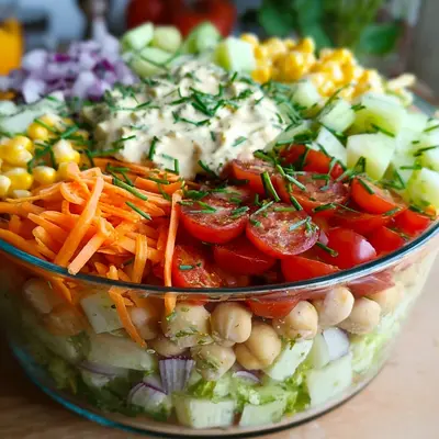 Veganer Schichtsalat: Cremig, Schnell & Partyfreundlich