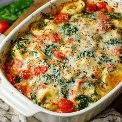 Vegetarischer Tortellini-Spinat-Auflauf mit Tomaten