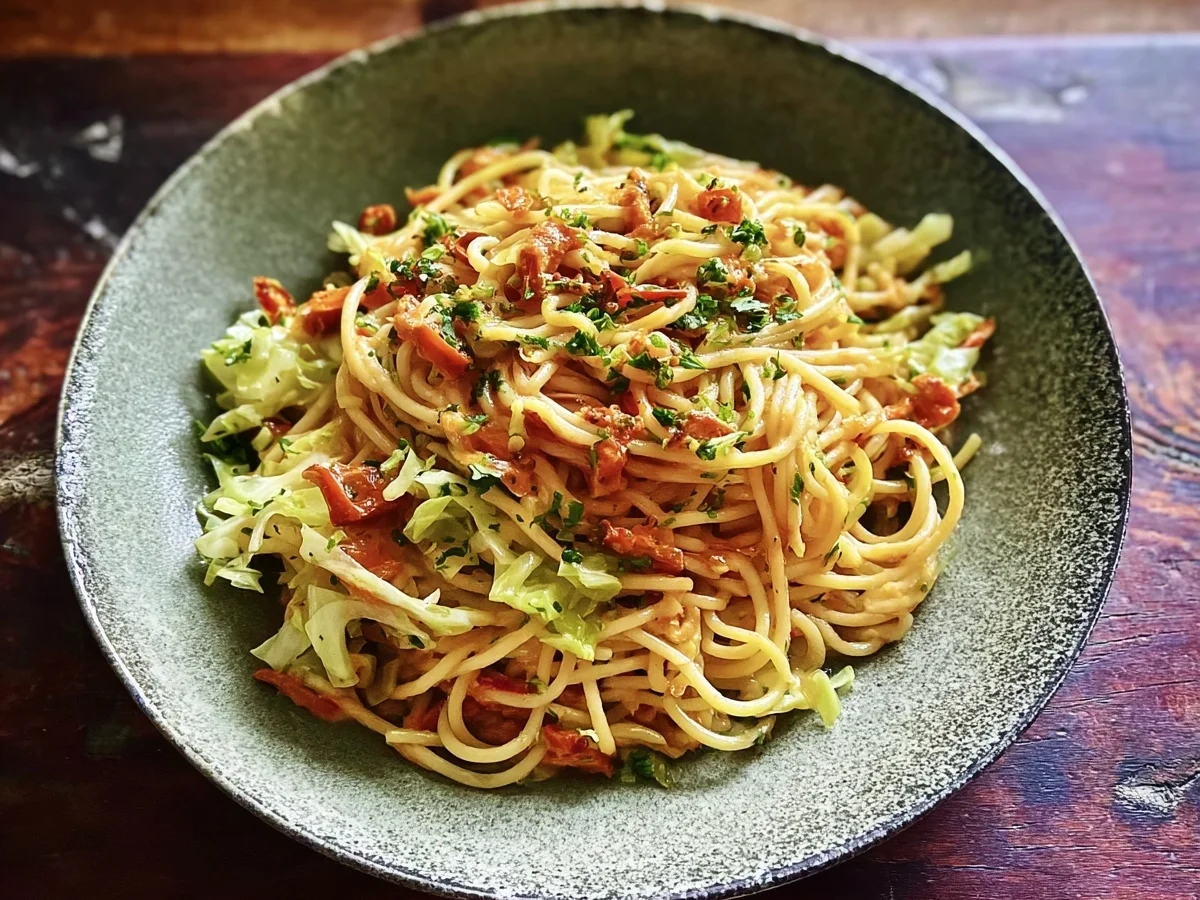 Würzig-frischer Spaghetti-Spitzkohl-Salat mit Peperoni - Beitragsbild
