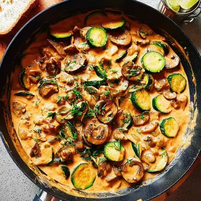 Zucchini-Bohnenpfanne cremig mit Erdnussbutter